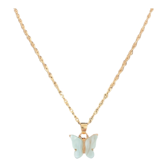 Gold Tone Light Blue Butterfly Pendant Necklace - Picture 9 of 12